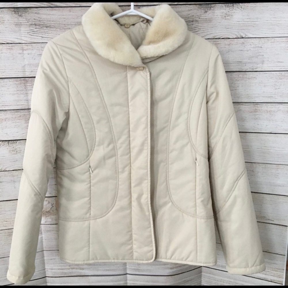 Cream Color Jacket with Faux Fur Detachable Collar